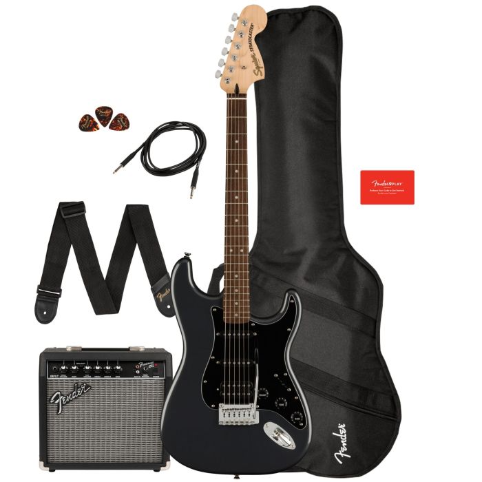 Kit Fender Squier Affinity Stratocaster HSS lrl charcoal frost meta amplificatore 15G main product photo