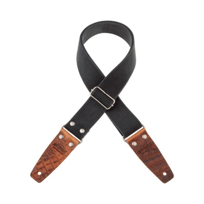 Tracolla chitarra Magrabo' SC Entry Olded nero terminali embossed cocco bwn fibbia argento ant 5 cm main product photo