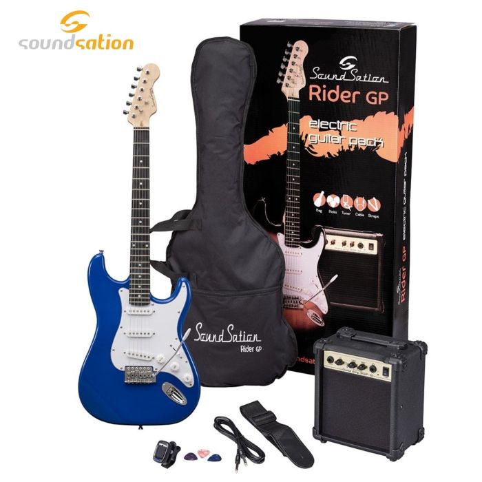Kit Chitarra Elettrica Soundsation RIDER GP TB con amplificatore e accessori tropical blue main product photo