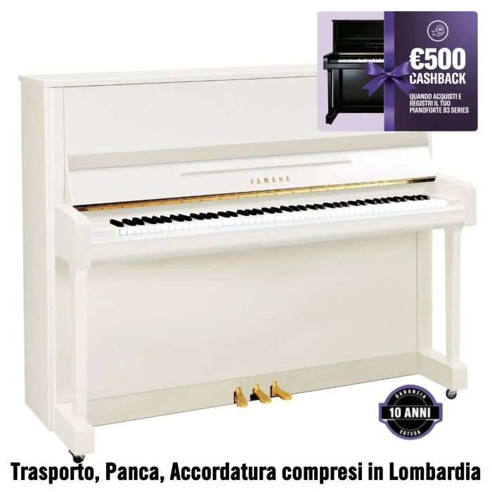 Yamaha B3 Pianoforte Verticale bianco lucido main product photo