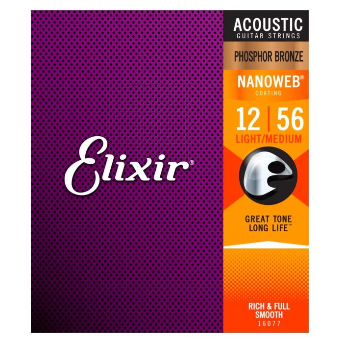 Corde Acustica Elixir 16077 Phosphor Bronze Nanoweb light medium 12-56 main product photo