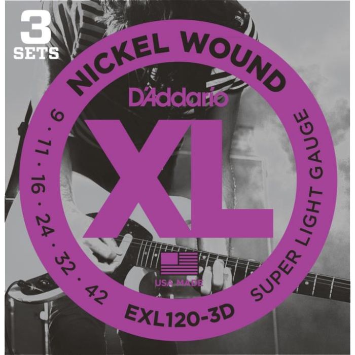 Corde elettrica 3pz D`AddarioEXL120-3D nickel wound super light 9-42 main product photo