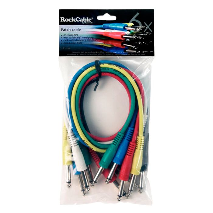 Cavo patch 60cm Rockcable Jack mono da 6,3 6 pz vari colori main product photo