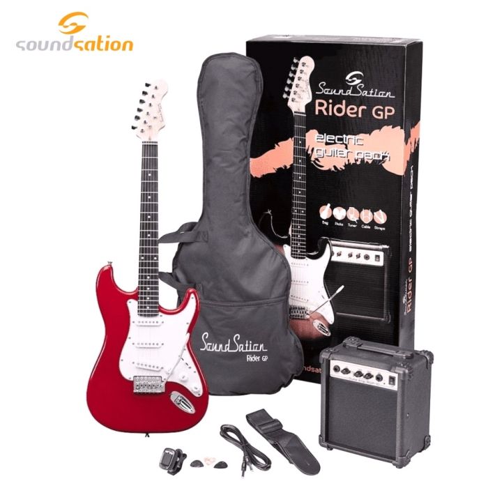 Kit Chitarra Elettrica Soundsation RIDER GP CAR con amplificatore e accessori candy apple red main product photo