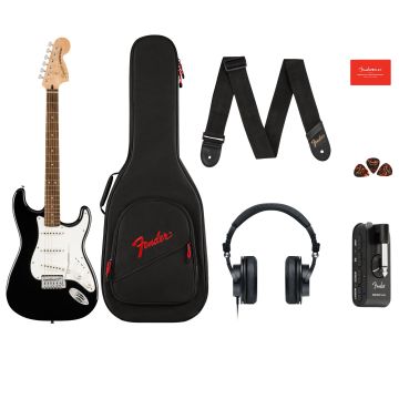 Fender Affinity Stratocaster Mustang Micro Pack LRL Black Gig Bag